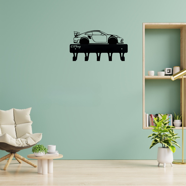 1-Piece Dazzling Racing Car Metal Key Holder: Artistic Wall-Mounted Hook with Ornamental Design | Key Chain Accessory & Decorative Sculpture.Key Hooks-12