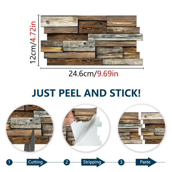 12 PCS Alien Light Brown Wood Grain Wall Sticker Self-Adhesive Wall Decals For Room Decor - Oil-Proof Durable, Easy To Clean, Peel Off Peel And Stick Wallpaper For Kitchen Bathroom-4