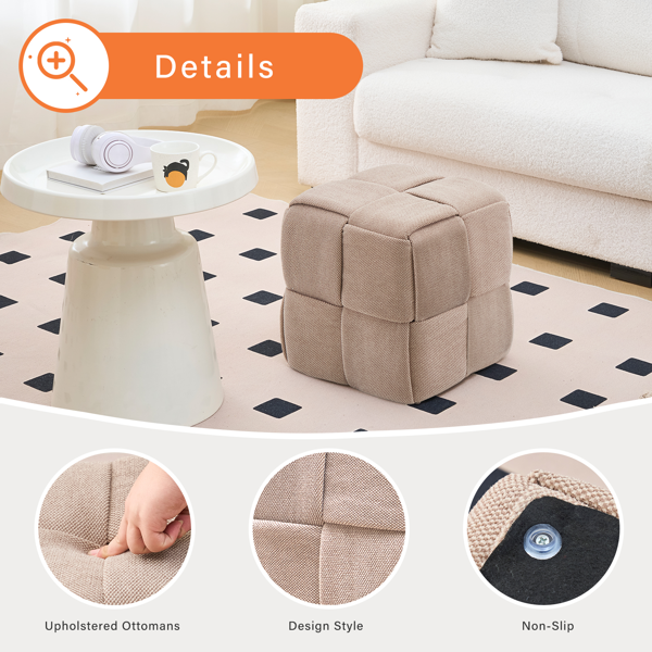 Square Ottoman Foot Stool Corduroy Vanity Chair Bench with Padded Woven Footrest for Entryway Living Room Hallway Brown-3