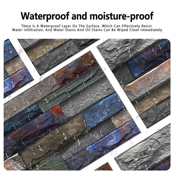 12 Pcs Peel And Stick Wallpaper Retro Stone Brick Self-Adhesive Wall Sticker Backspalsh For Bathroom Kitchen，Detachable Without Leaving Glue Hanging Decorative Tiles Wa ll Renovation Of Rental Housing-6
