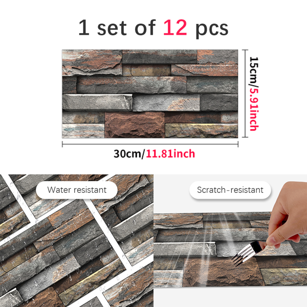 12 Pcs Dark Brown Marble Stone Backsplash Wallpaper Peel And Stick PVC Water Resistant Easy Installtion Self Adhesive Kitchen Bathroom Wall Decoration (5.91*11.81inch)  Easy Diy Home Renovation-4