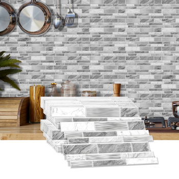 24 PCS Irregular Shape Modern Gray Marble Pattern Peel And Stick Wallpaper (4.72*9.68inch) Kitchen Bathroom Tiles Stickers Suitable For Wall Decoration And Renovation Remove Without Leaving Glue