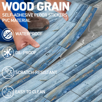 40 Pcs Blue Wood Grain Flooring, Peel And Stick Floor Tile, PVC Self-Adhesive DIY Flooring Removable And Waterproof Tile Sticker For Bathroom, Kitchen, Living Room, Bedroom Floor Decoration