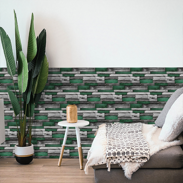 12 Pcs Green Vintage Wood Grain Sticker Peel And Stick Wallpaper,4.72*9.69 Inch,PVC Hanging DecorativeTiles Waterproof,moisture-proof,and oil proof For Kitchen Wall Bathroom Wall Renovation Decoration-8