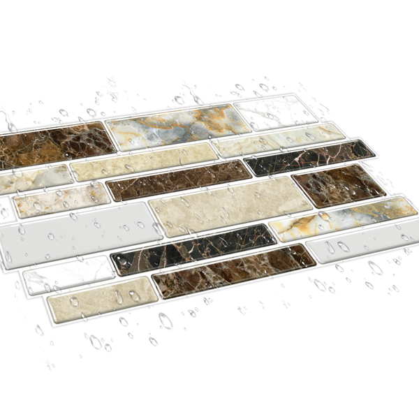 12 PCS Classic Imitation Ceramic Tiles Peel And Stick Backsplash PVC Marble Tile Sticker Waterproof And Oil Proof,Easy To Maintain, Dark Brown Transfer Wall Stickers For Kitchen Bathroom,4.72*9.68inch-7