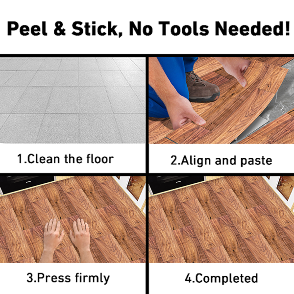 10 Pcs Peel And Stick Floor Stickers,  PVC Natural Wood Grain Look, Self Adhesive Removable And Waterproof，DIY Flooring For Renters, For Transfer Bathroom, Kitchen, Living Room, Bedroom Floor Stickers-5