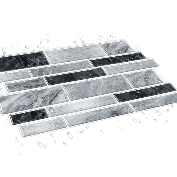 12 PCS Modern Style Alien Marble Pattern Effect PVC Stickers Peel And Stick Wallpaper Waterproof And Oil Resistant, Easy To Maintain Grey And Black Bathroom Kitchen Wall Decor|Interlocking Design-9