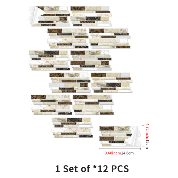 12 PCS Classic Imitation Ceramic Tiles Peel And Stick Backsplash PVC Marble Tile Sticker Waterproof And Oil Proof,Easy To Maintain, Dark Brown Transfer Wall Stickers For Kitchen Bathroom,4.72*9.68inch-4