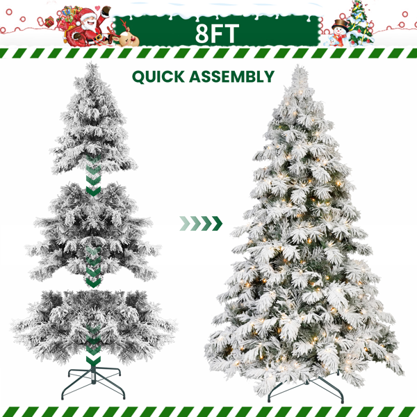 Artificial 5ft Flock LED-lit Christmas Tree with 375PE/PVC Mixed Branch Tips,Hinged Premium & Foldable Base for Indoor Holiday Decorating-4