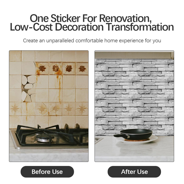 12 Pcs Grey Stone Brick Marble Peel And Stick Wallpaper Splash Proof And Moisture Proof Hanging Decorative Tiles Easy To Clean & Cut, Water Resistant  Oil-Proof Ideal For Bathroom & Kitchen Renovation-3