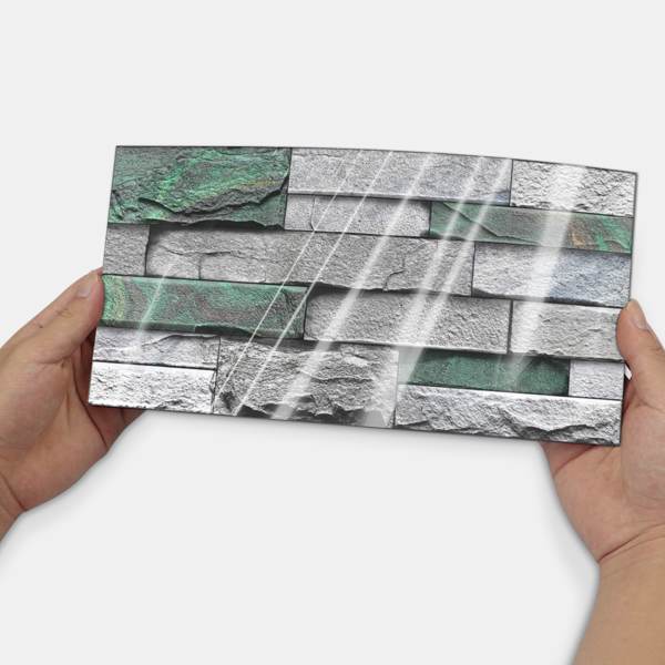 12 Pcs Realistic Green Stone Brick Peel And Stick Wallpaper Removable Self-Adhesive PVC Waterproof And Moisture-Proof Easy Diy Installation For Kitchen Backsplash, Walls, Bathroom Wall Decoration-7