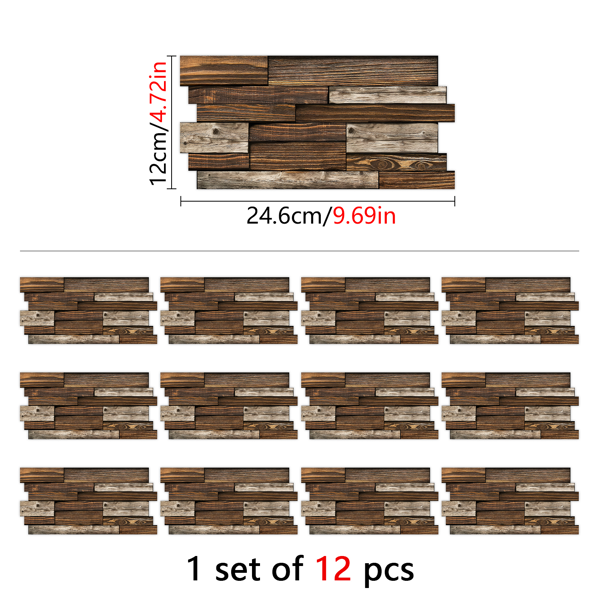 12 Sheets Self Adhesive Brown Irregular Wood Grain Peel And Stick Wallpaper, Hanging Decorative Tiles,PVC Water resistant Oil Resistant For Kitchen And Bathroom Decoration, Easy To Stick And Remove-2