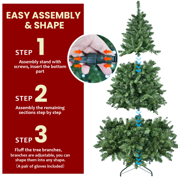 Artificial 6ft Green RGB-lit Christmas Tree with 751PVC Mixed Branch Tips,Hinged Premium & Foldable Base for Indoor Holiday Decorating-3