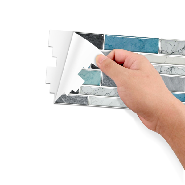 12 PCS Marbled Effect Waterproof Oil-Proof Peel And Stick Tile Stickers Blue Green For Kitchen Bathroom Laundry Room Wall Decor, Bathroom Wall Stickers Wall Decoration (12*24.6cm/4.72*9.68inch)-7