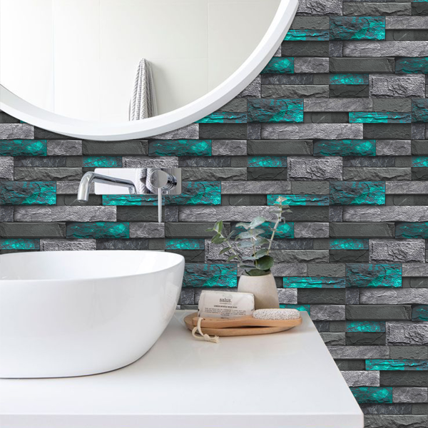 12 Pcs Modern Green Peel And Stick Wallpaper Removable Self-Adhesive PVC For Home Decoration (5.91x11.81 Inch) Easy Installation No Tools Needed, Bathroom Decor, Kitchen Backsplash,Contemporary Design-12