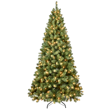 Artificial 9ft Green LED-lit Christmas Tree with 1930PVC Mixed Branch Tips,Hinged Premium & Foldable Base for Indoor Holiday Decorating