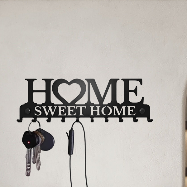 Retro metal key rack wall mounted rural entrance storage handmade iron hooks nostalgic home decoration sturdy key storage corridor wall decoration is very suitable for your entrance or hall.Key hooks.-80