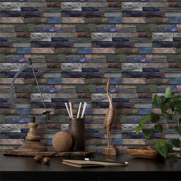 12 Pcs Peel And Stick Wallpaper Retro Stone Brick Self-Adhesive Wall Sticker Backspalsh For Bathroom Kitchen，Detachable Without Leaving Glue Hanging Decorative Tiles Wa ll Renovation Of Rental Housing-10