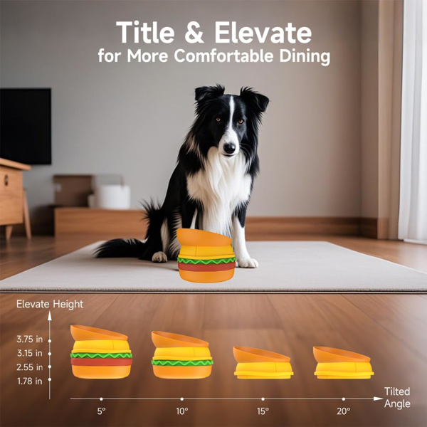 5-in-1 Burger Pet Bowls Set - Tilted Bowl, Elevated Bowl, Slow Feeder, Lick Mat, Non-slip Bowl for Dog & Cat-6