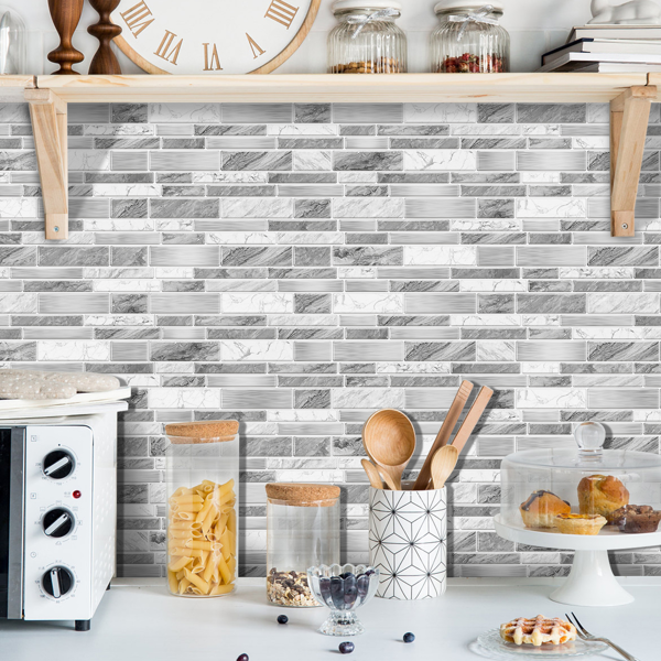 24 PCS Irregular Shape Modern Gray Marble Pattern Peel And Stick Wallpaper (4.72*9.68inch) Kitchen Bathroom Tiles Stickers Suitable For Wall Decoration And Renovation Remove Without Leaving Glue-11