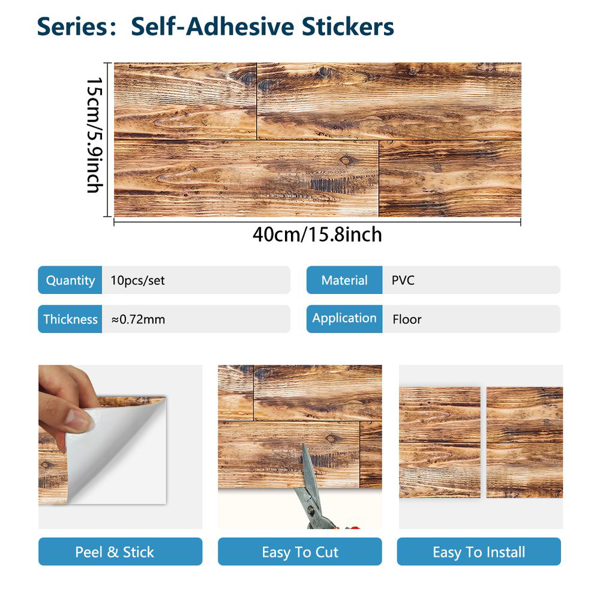 10 Pcs Wood Grain Flooring Peel & Paste Floor Tiles Flooring Detachable Self-Adhesive Wear Resistant Floor Tile Self-Adhesive Flooring Waterproof  Easy DIY Home Renovation For Bedroom,Kitchen,Bathroom-3