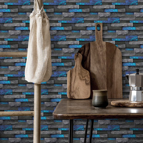 12Pcs Blue Marble Brick Peel And Stick Wallpaper, Removable Wall Stickers For Bathroom Kitchen Backsplash Hanging Decorative Tiles, PVC Water Resistant Self-Adhesive Stickers For Home Decor-9