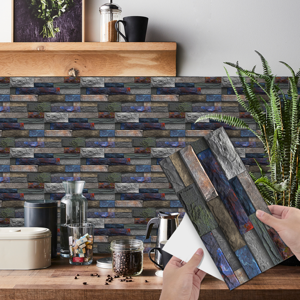 12 Pcs Peel And Stick Wallpaper Retro Stone Brick Self-Adhesive Wall Sticker Backspalsh For Bathroom Kitchen，Detachable Without Leaving Glue Hanging Decorative Tiles Wa ll Renovation Of Rental Housing-2