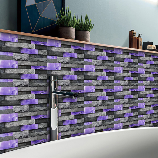 24 Sheets Peel and Stick Backsplash Marble Wall Tiles, Waterproof Oil-proof ,Purple Glossy Imitation Stone brick wall stickers , PVC Shower Wall Panels for Interior Wall Decor; Tile for Kitchen, Bathr-10