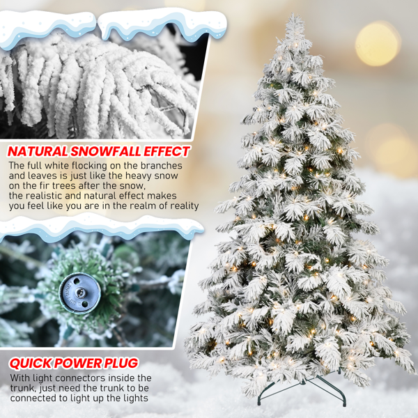 Artificial 5ft Flock LED-lit Christmas Tree with 375PE/PVC Mixed Branch Tips,Hinged Premium & Foldable Base for Indoor Holiday Decorating-10