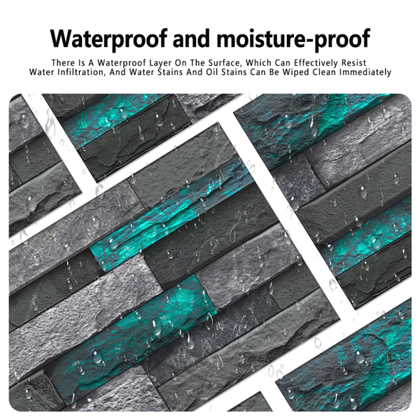 12 Pcs Modern Green Peel And Stick Wallpaper Removable Self-Adhesive PVC For Home Decoration (5.91x11.81 Inch) Easy Installation No Tools Needed, Bathroom Decor, Kitchen Backsplash,Contemporary Design-7