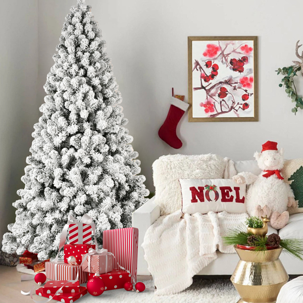 Artificial 6ft Flock LED-lit Christmas Tree with 779PVC Mixed Branch Tips,Hinged Premium & Foldable Base for Indoor Holiday Decorating-5