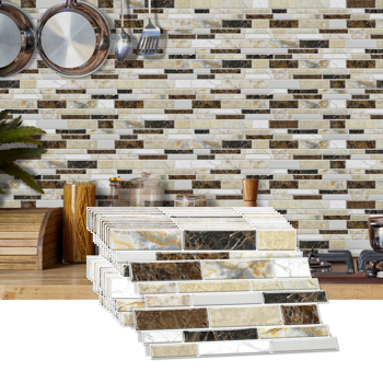 48 PCS Classic Imitation Ceramic Tiles Peel And Stick Backsplash PVC Marble Tile Sticker Waterproof And Oil Proof,Easy To Maintain, Dark Brown Transfer Wall Stickers For Kitchen Bathroom,4.72*9.68inch