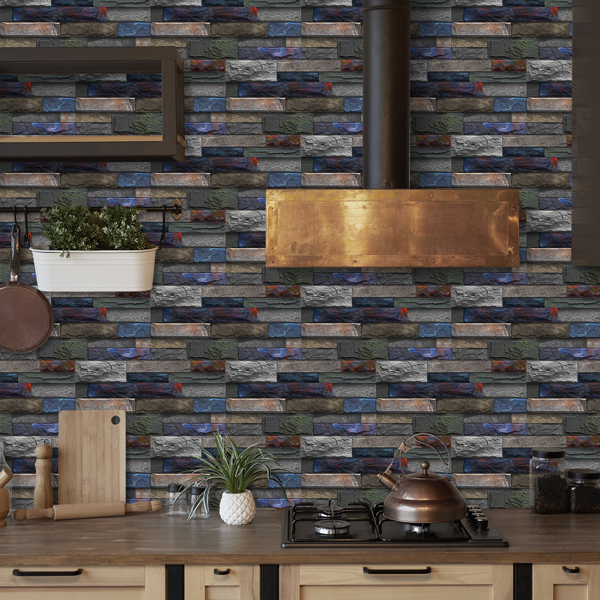 12 Pcs Peel And Stick Wallpaper Retro Stone Brick Self-Adhesive Wall Sticker Backspalsh For Bathroom Kitchen，Detachable Without Leaving Glue Hanging Decorative Tiles Wa ll Renovation Of Rental Housing-12