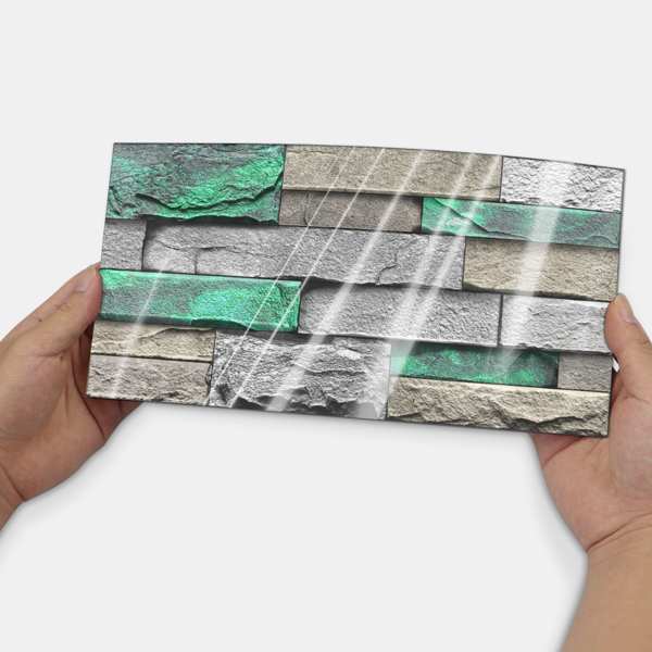 48 Pcs Green Brick Stone Pattern Peel And Stick Wallpaper Self-Adhesive,Detachable Without Leaving Glue,Water Resistant Oil-Proof Wall Paper For Bathroom, Kitchen, Home Decoration, Wall Renovation-2