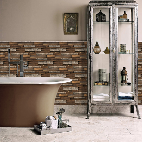 12 Sheets Self Adhesive Brown Irregular Wood Grain Peel And Stick Wallpaper, Hanging Decorative Tiles,PVC Water resistant Oil Resistant For Kitchen And Bathroom Decoration, Easy To Stick And Remove-4