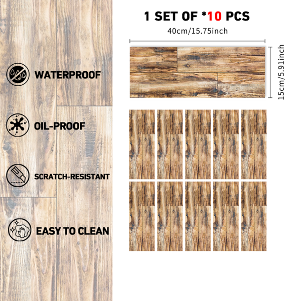 10 Pcs Wood Grain Flooring Peel & Paste Floor Tiles Flooring Detachable Self-Adhesive Wear Resistant Floor Tile Self-Adhesive Flooring Waterproof  Easy DIY Home Renovation For Bedroom,Kitchen,Bathroom-2