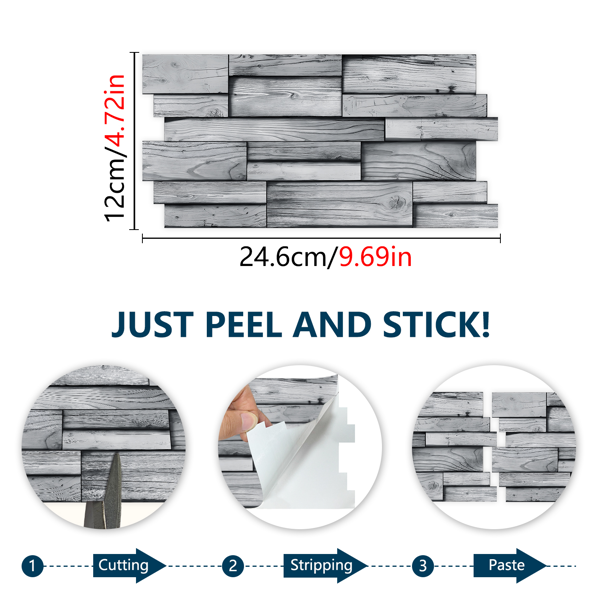 12Pcs Peel And Stick Grain Wallpaper Water resistant Oil-Proof Wall Tiles Stick On Kitchen Backsplash  Light Gray Bathroom Decor And Accessories Low Cost Wall Renovation,Rental Housing Wall Decoration-4
