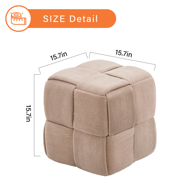 Square Ottoman Foot Stool Corduroy Vanity Chair Bench with Padded Woven Footrest for Entryway Living Room Hallway Brown-2