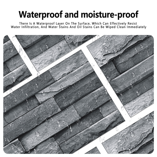 12 Pcs Imitation Stone bricks Grey Wallpaper Bathroom Waterproof Transfer Peel And Stick Backsplash Tile Stickers PVC Wallpaper Kitchen Oil Resistant Tile Decals Home Decoration wall paper-5