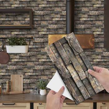 48 Pcs Retro Brown Stone Brick Marble Effect Peel And Stick Wallpaper,Water resistant ,Easy Installation Without Damaging The Wall Easy DIY Home Renovation, Kitchen Bathroom Wall Tiles Backsplash