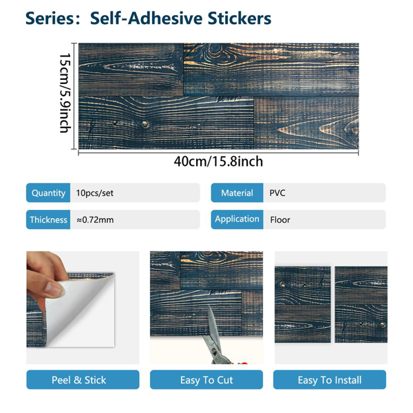 10 Pcs Peel & Stick PVC Flooring, Wood Grain Floor Stickers,Self-Adhesive And Waterproof Tile Sticker,DIY Stickers- For Decorating Living Rooms,Bedrooms,Kitchen, Balcony And Offices Floor Decoration-3