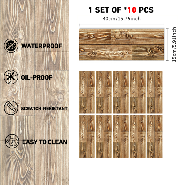10 Pcs Wood Grain Peel And Stick Floor stickers Non-Slip Self-Adhesive Floor Stickers, Waterproof Wear-Resistant Suitable for Living Room, Bedroom, Kitchen, Bathroom Wall And Floor Renovation material-2