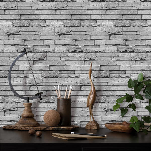 12 Pcs Grey Stone Brick Marble Peel And Stick Wallpaper Splash Proof And Moisture Proof Hanging Decorative Tiles Easy To Clean & Cut, Water Resistant  Oil-Proof Ideal For Bathroom & Kitchen Renovation-14