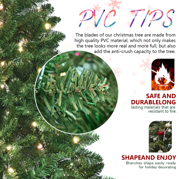 Artificial 6ft Green RGB-lit Christmas Tree with 751PVC Mixed Branch Tips,Hinged Premium & Foldable Base for Indoor Holiday Decorating-8