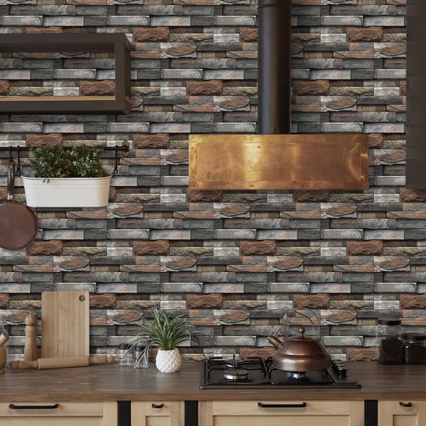 12 Pcs Dark Brown Marble Stone Backsplash Wallpaper Peel And Stick PVC Water Resistant Easy Installtion Self Adhesive Kitchen Bathroom Wall Decoration (5.91*11.81inch)  Easy Diy Home Renovation-12