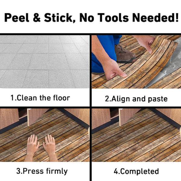 10 Pcs Wood Grain Self-Adhesive Peel And Stick Waterproof Wear Resistant Removable Floor Stickers For Living Room, Kitchen, Bedroom, Dormitory Makeover Floor Decoration, Floor Decoration Materials-5