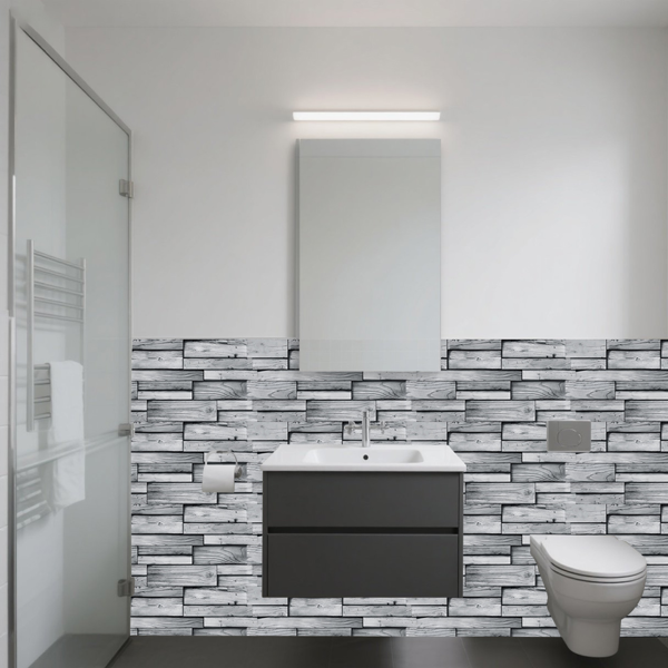 12Pcs Peel And Stick Grain Wallpaper Water resistant Oil-Proof Wall Tiles Stick On Kitchen Backsplash  Light Gray Bathroom Decor And Accessories Low Cost Wall Renovation,Rental Housing Wall Decoration-12