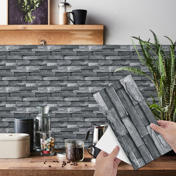 12 Pcs Imitation Stone bricks Grey Wallpaper Bathroom Waterproof Transfer Peel And Stick Backsplash Tile Stickers PVC Wallpaper Kitchen Oil Resistant Tile Decals Home Decoration wall paper-2