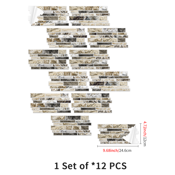 12 PCS Imitation Marble Pattern Taupe Kitchen Stickers Wallpaper Peel And Stick Self Adhesive Wall Stickers For Kitchen, Bathroom Back Panel/Renovation/Decoration Waterproof And Oil Resistant-4