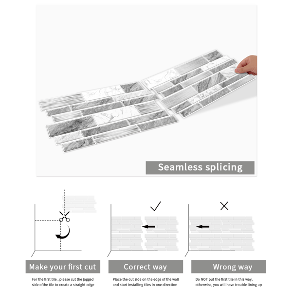 24 PCS Irregular Shape Modern Gray Marble Pattern Peel And Stick Wallpaper (4.72*9.68inch) Kitchen Bathroom Tiles Stickers Suitable For Wall Decoration And Renovation Remove Without Leaving Glue-6